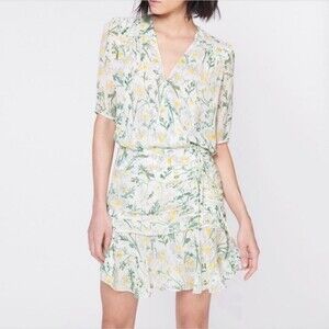 Veronica Beard Kate Dakota Daisy Floral Print Silk Yellow White Flounce Dress 10